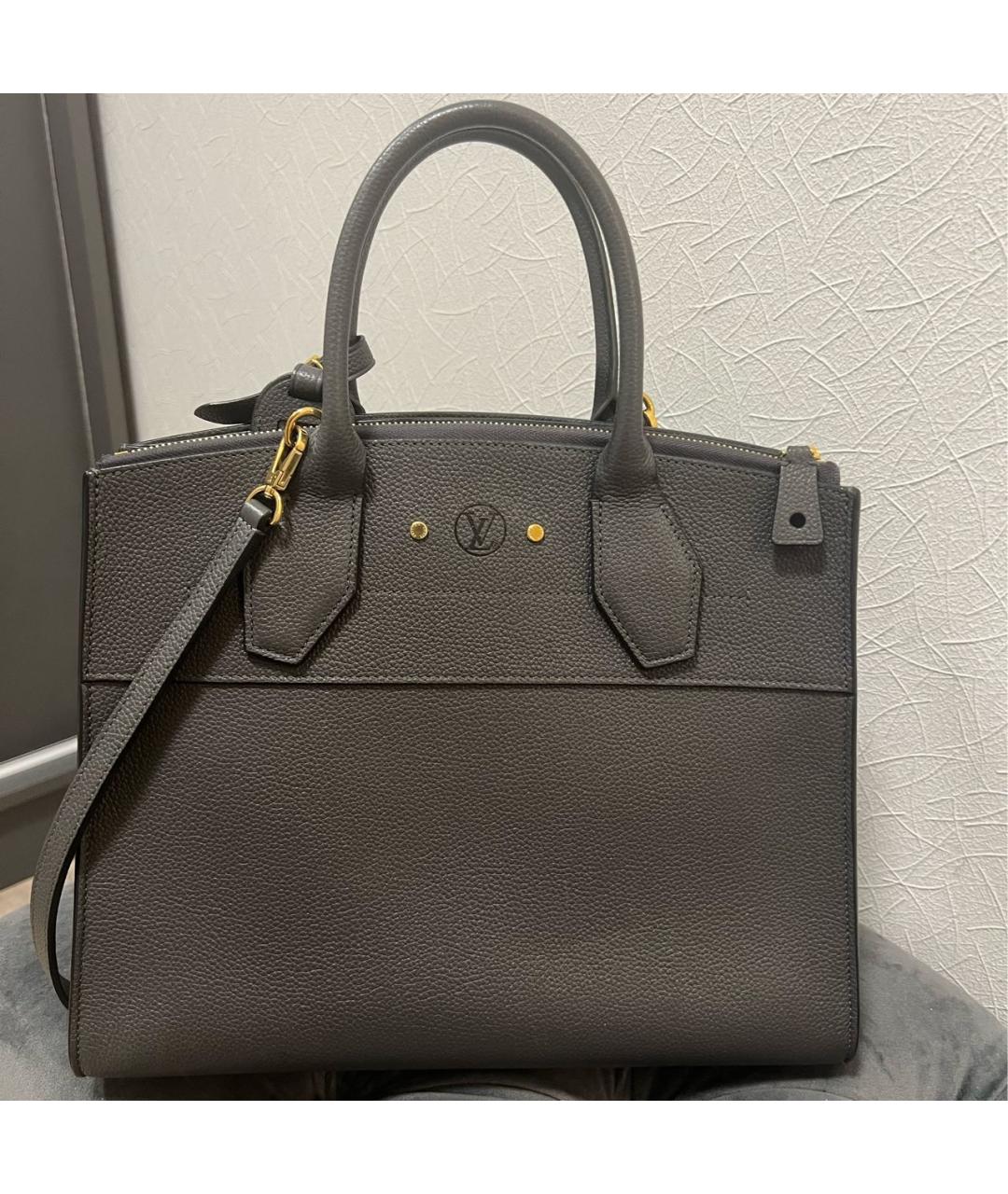 LOUIS VUITTON Серая кожаная сумка тоут, фото 3