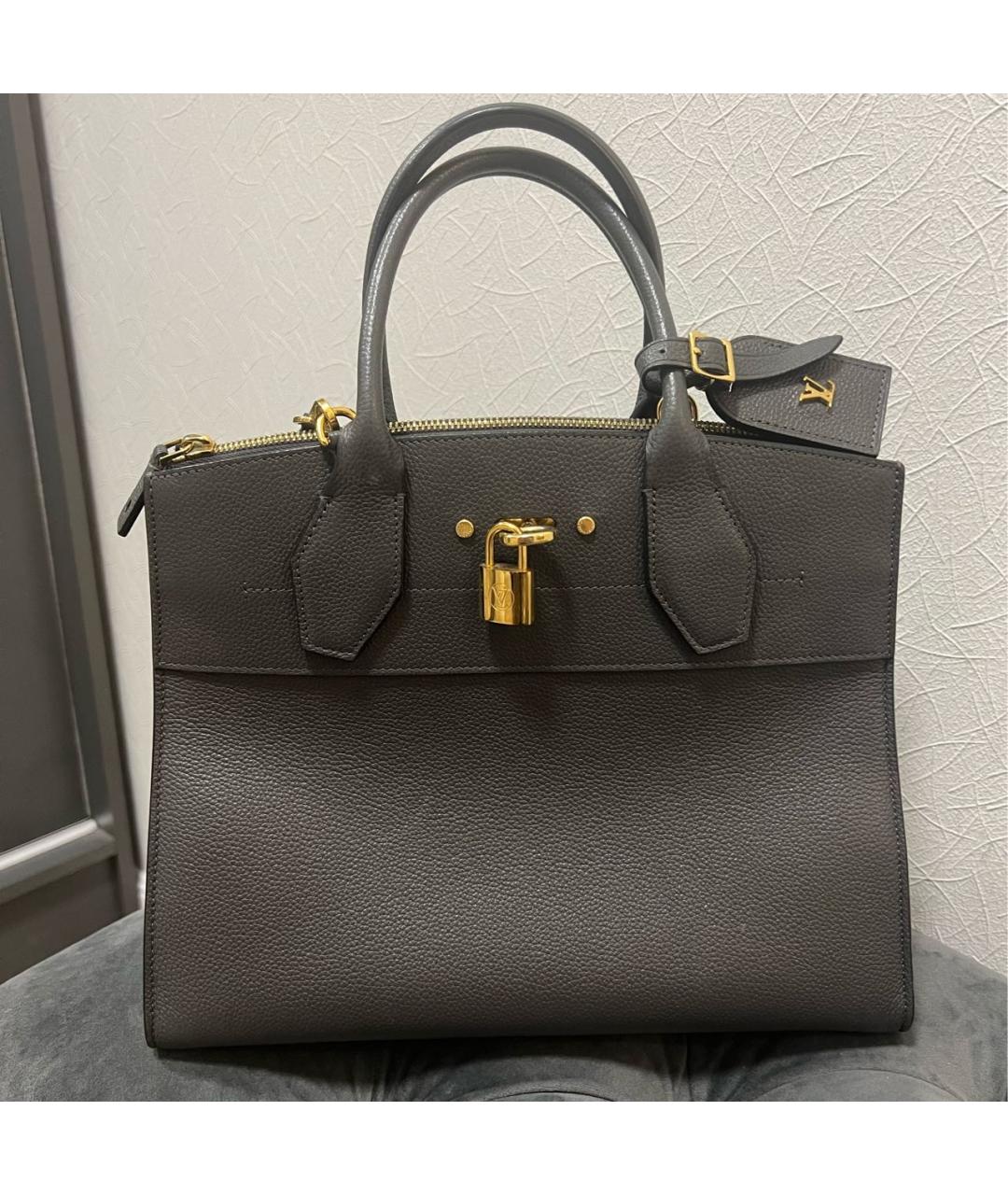 LOUIS VUITTON Серая кожаная сумка тоут, фото 9