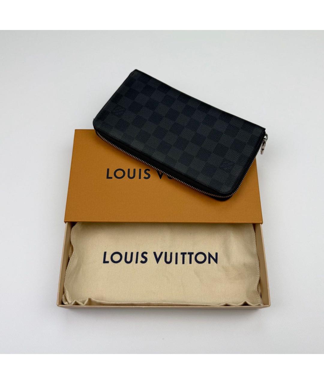 LOUIS VUITTON Антрацитовый кожаный кошелек, фото 7