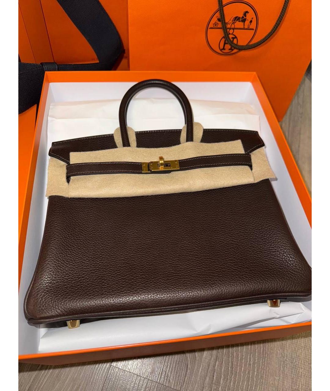 HERMES Коричневая кожаная сумка с короткими ручками, фото 3