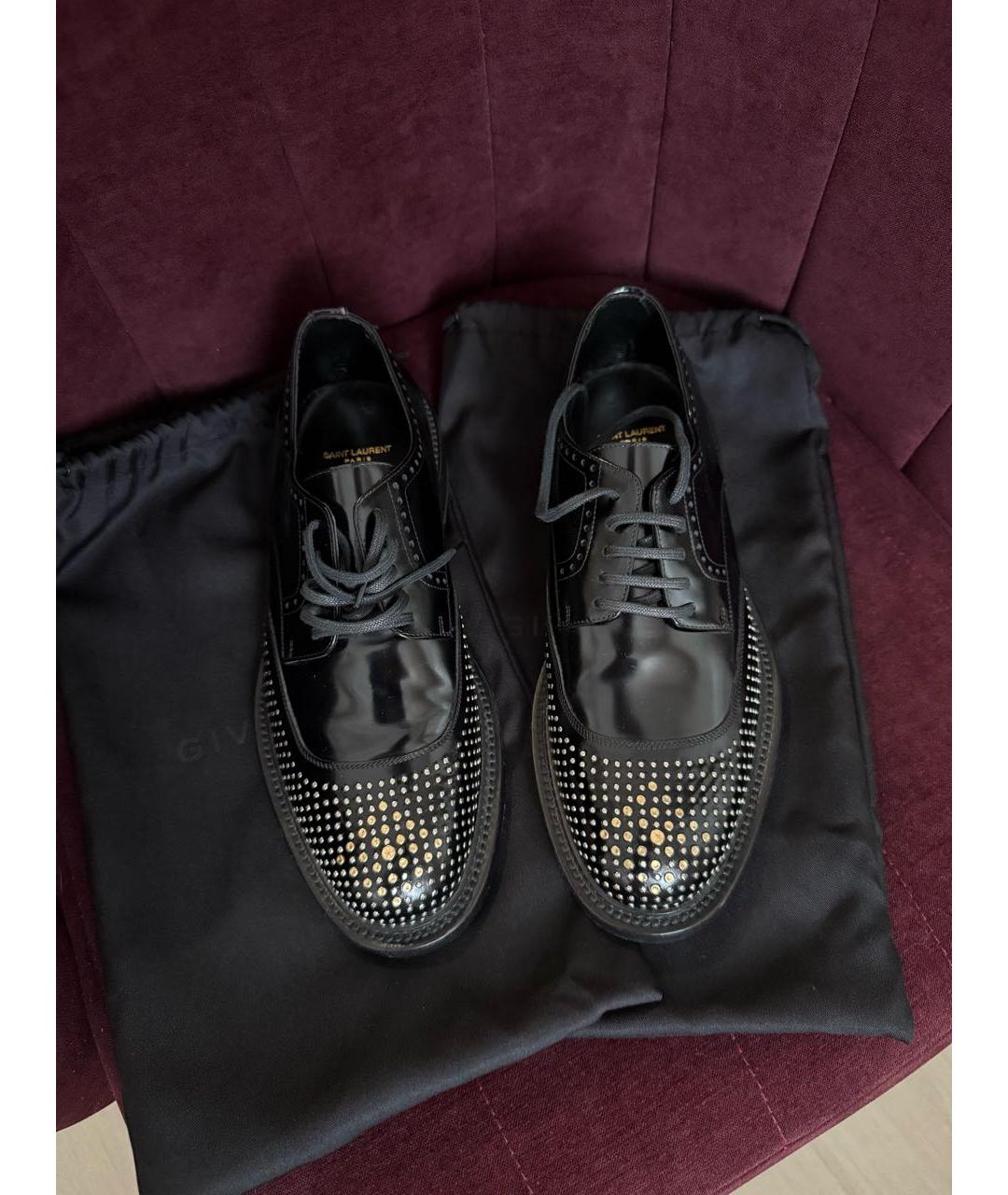 SAINT LAURENT Черные низкие ботинки из лакированной кожи, фото 4