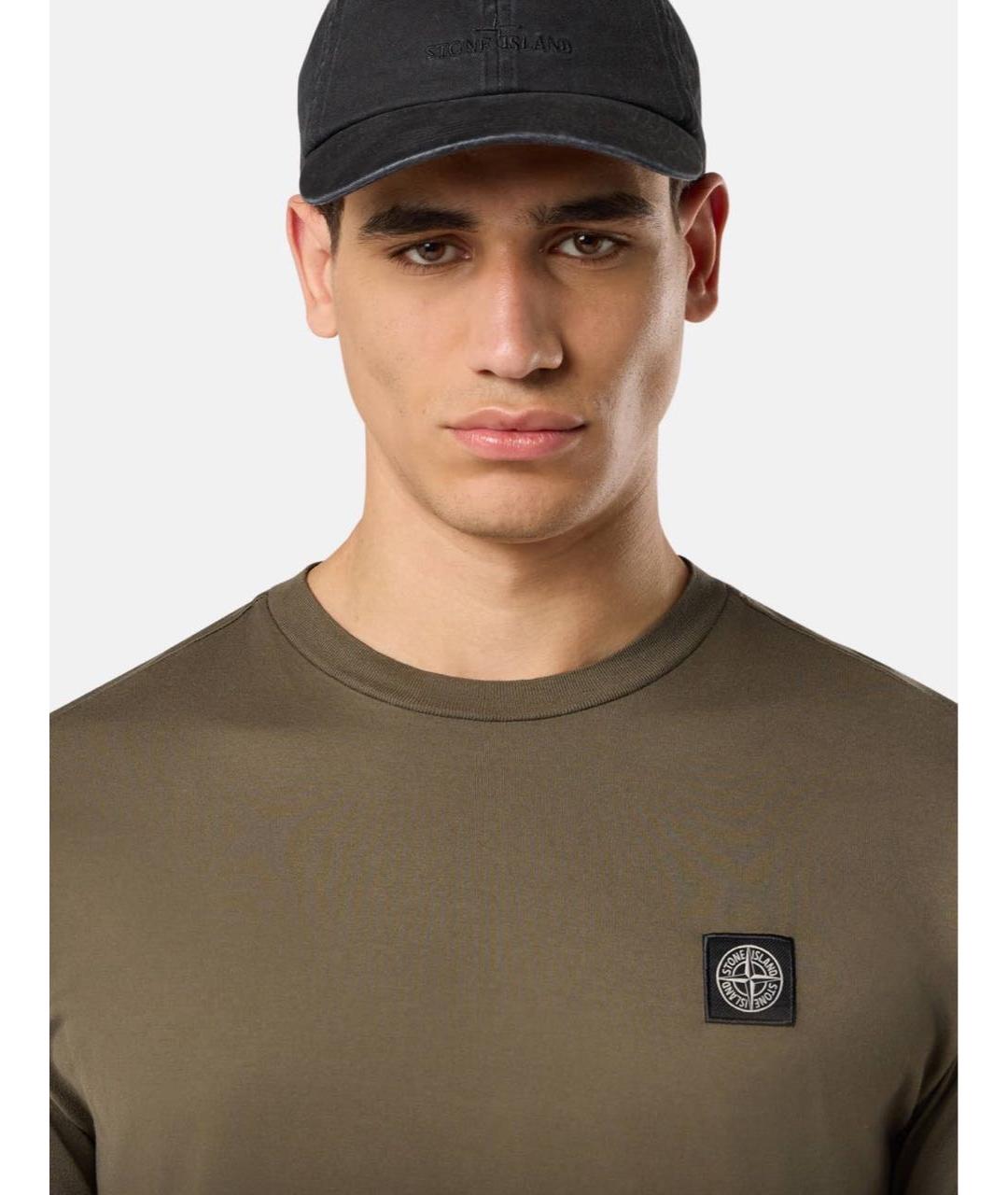 STONE ISLAND Хаки хлопковая футболка, фото 4