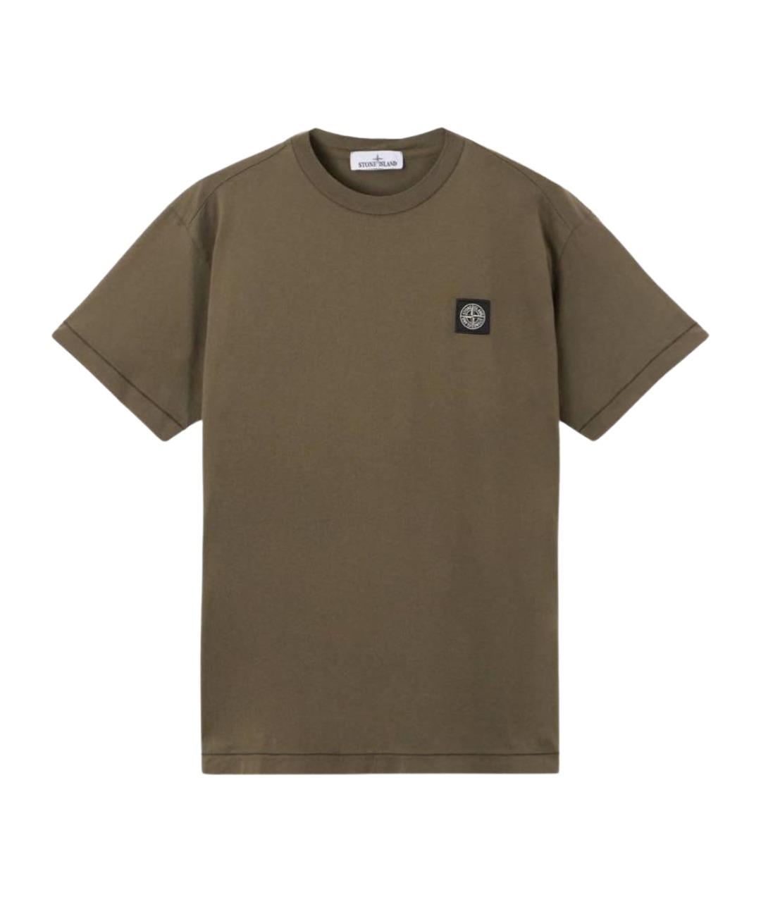 STONE ISLAND Хаки хлопковая футболка, фото 1