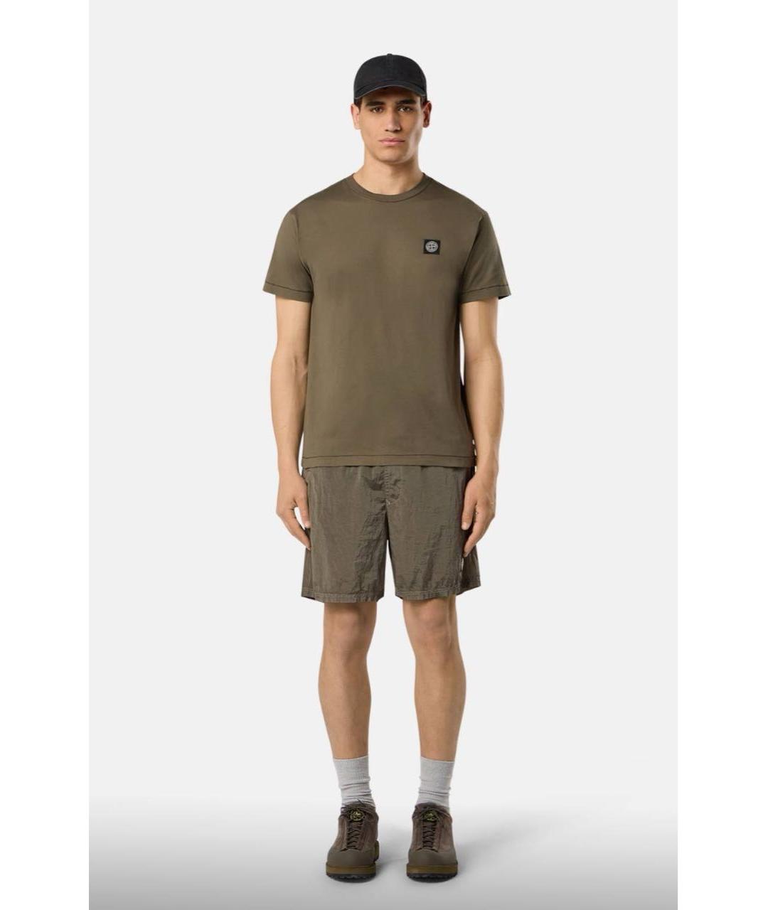 STONE ISLAND Хаки хлопковая футболка, фото 2