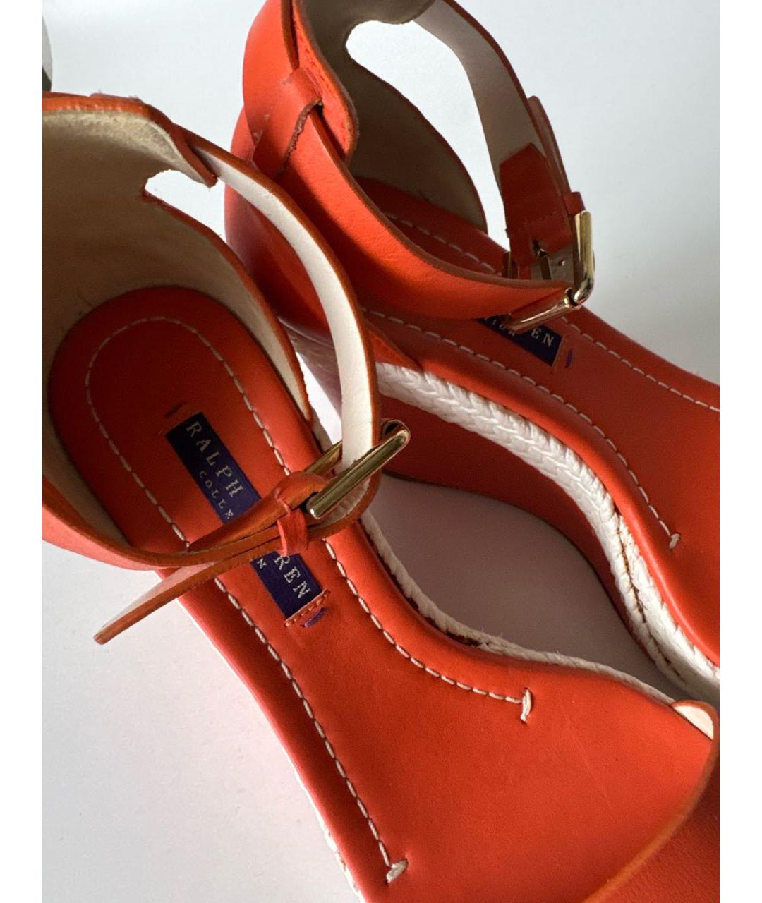 RALPH LAUREN Оранжевое кожаные босоножки, фото 5