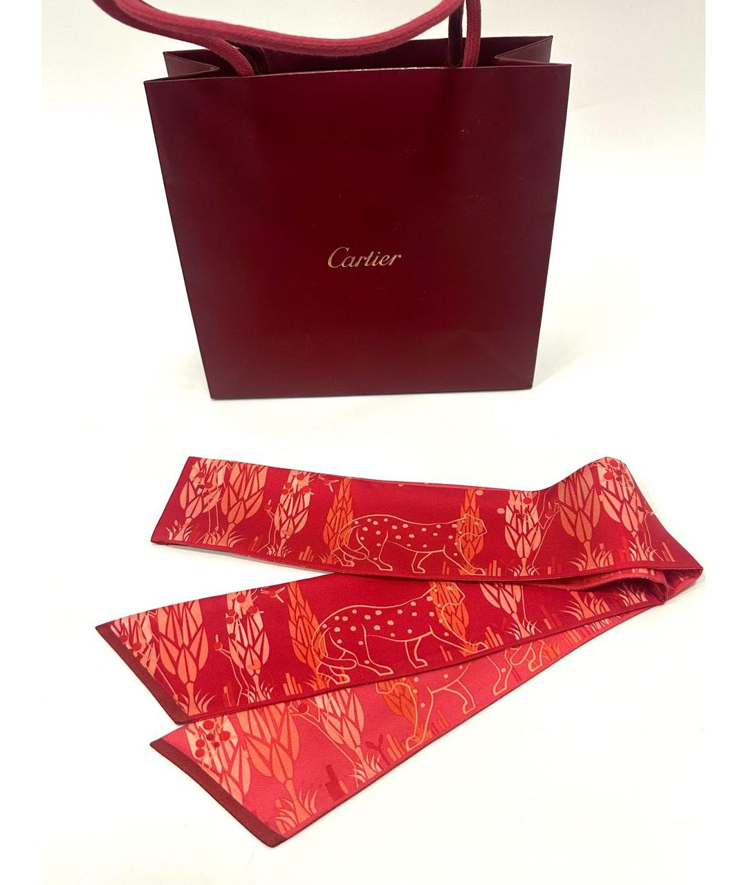 CARTIER Красный шелковый платок, фото 4