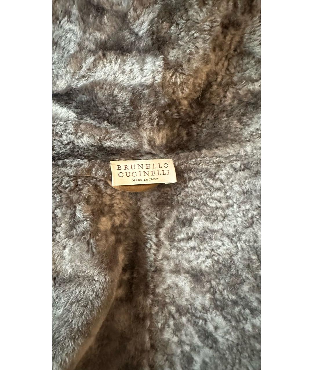 BRUNELLO CUCINELLI Хаки кожаная дубленка, фото 4