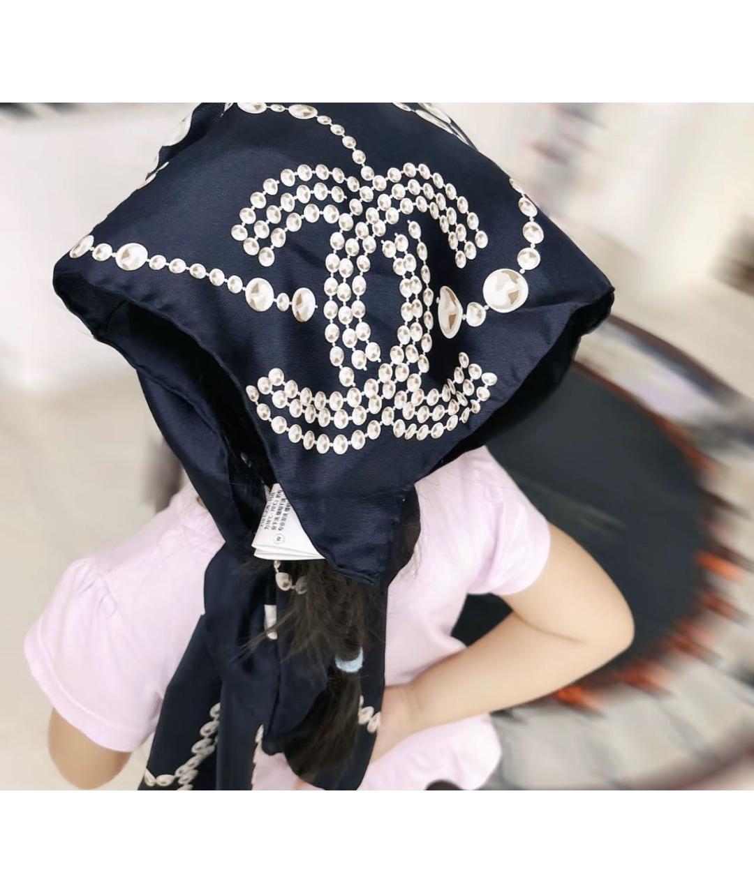 CHANEL Черный шелковый платок, фото 6