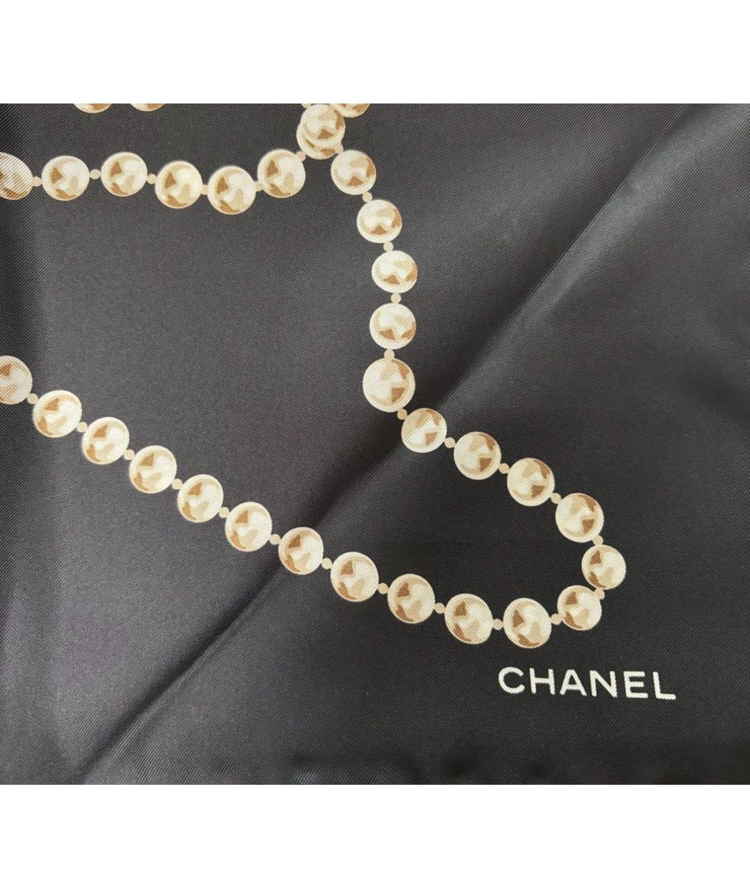 CHANEL Черный шелковый платок, фото 4