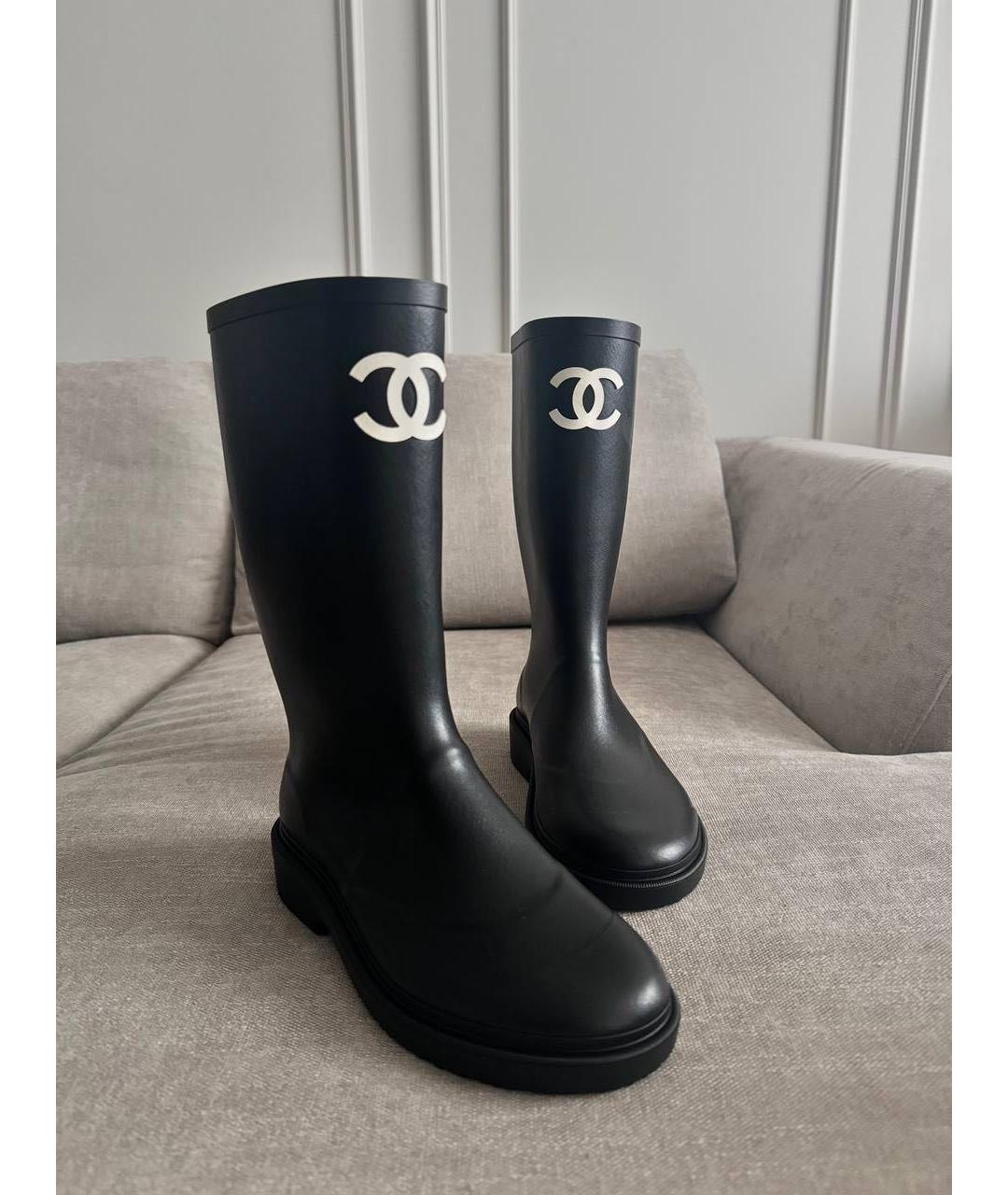 CHANEL Черные резиновые сапоги, фото 4