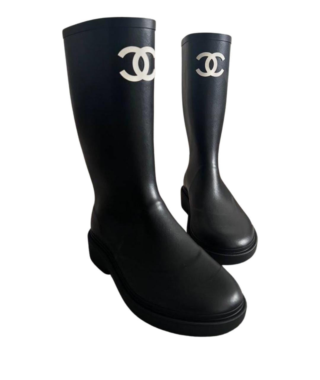 CHANEL Черные резиновые сапоги, фото 1