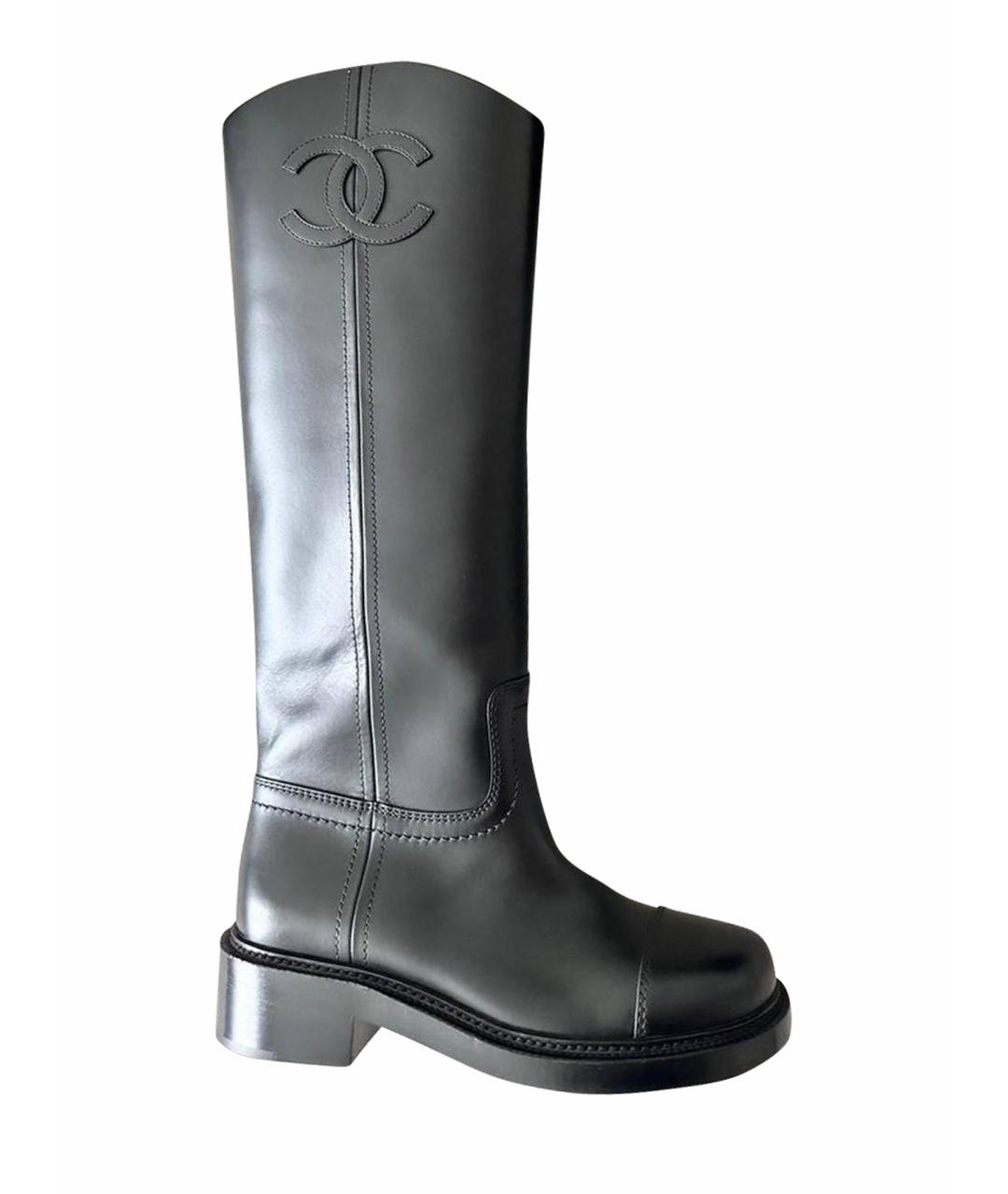 CHANEL Черные кожаные сапоги, фото 1