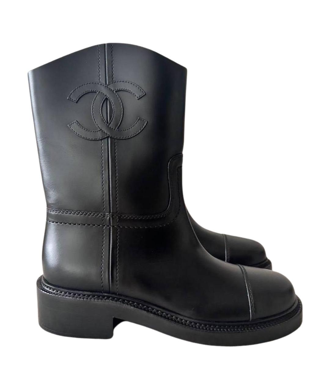 CHANEL Черные кожаные сапоги, фото 1