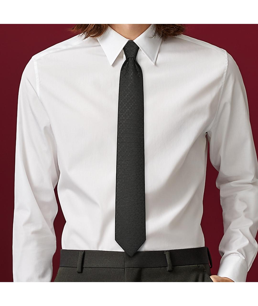 HERMES Черный шелковый галстук, фото 3