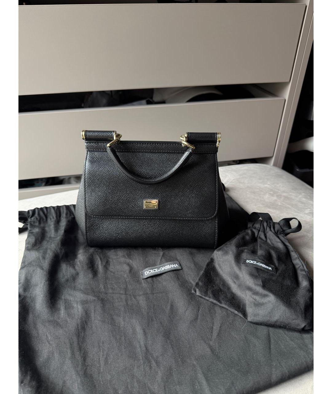 DOLCE&GABBANA Черная кожаная сумка с короткими ручками, фото 2