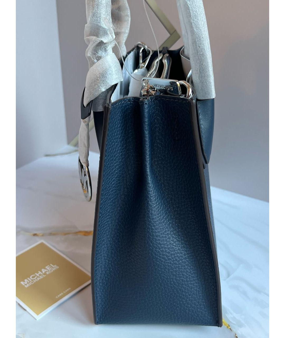 MICHAEL KORS Темно-синяя кожаная сумка с короткими ручками, фото 3