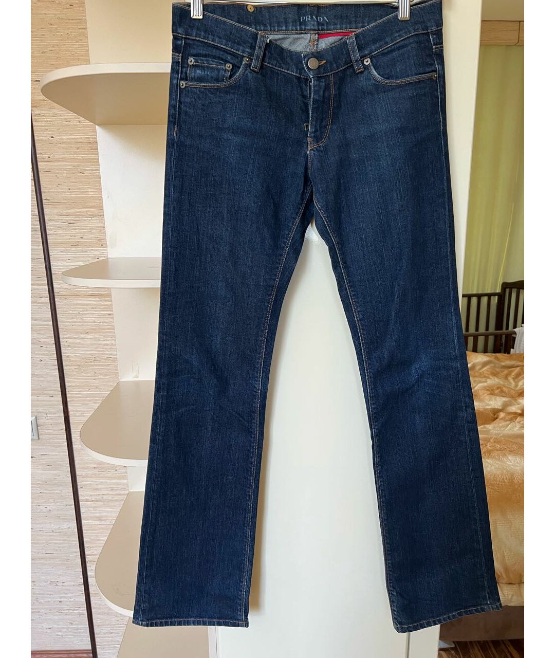PRADA Синие хлопко-эластановые прямые джинсы, фото 7