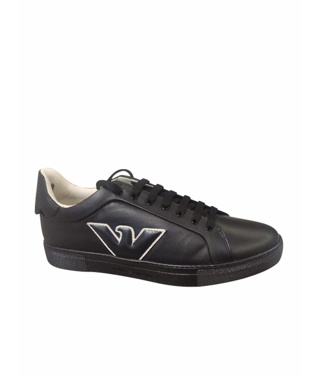 EMPORIO ARMANI Черные кожаные низкие кроссовки / кеды, фото 1