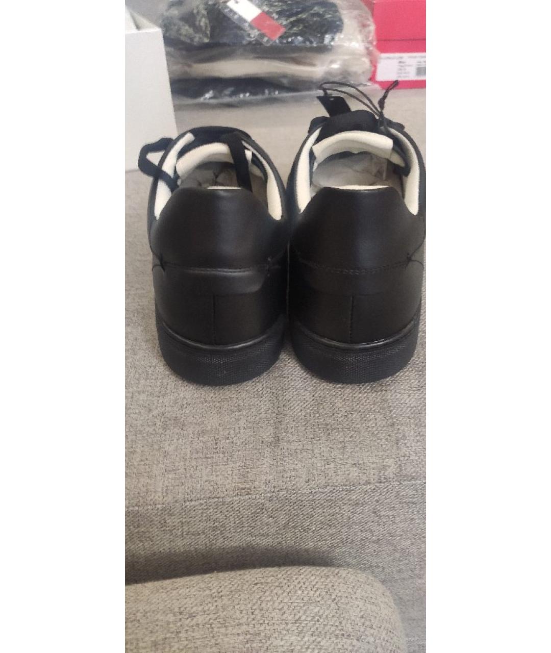 EMPORIO ARMANI Черные кожаные низкие кроссовки / кеды, фото 3