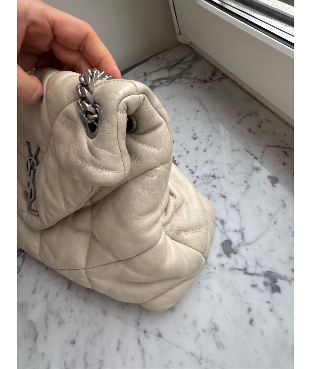 SAINT LAURENT Бежевая кожаная сумка через плечо, фото 3