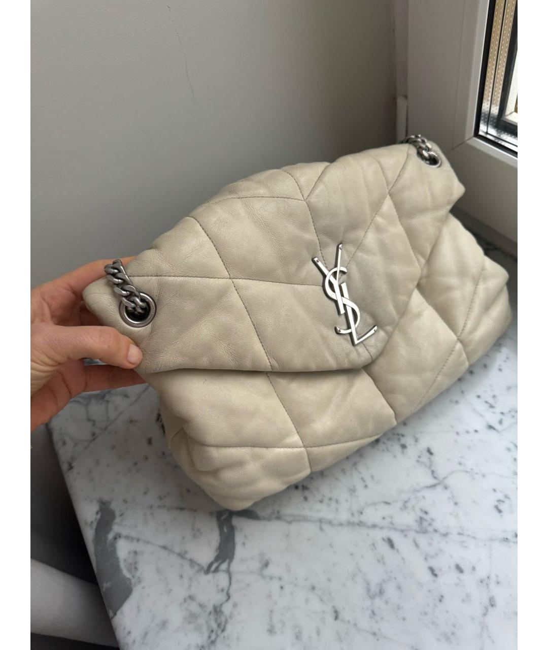 SAINT LAURENT Бежевая кожаная сумка через плечо, фото 2
