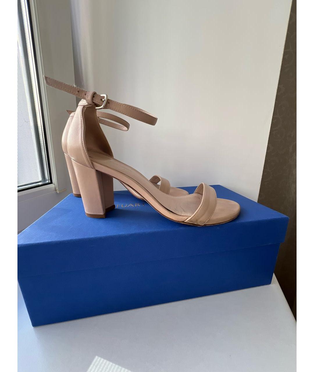 STUART WEITZMAN Бежевые кожаные босоножки, фото 5