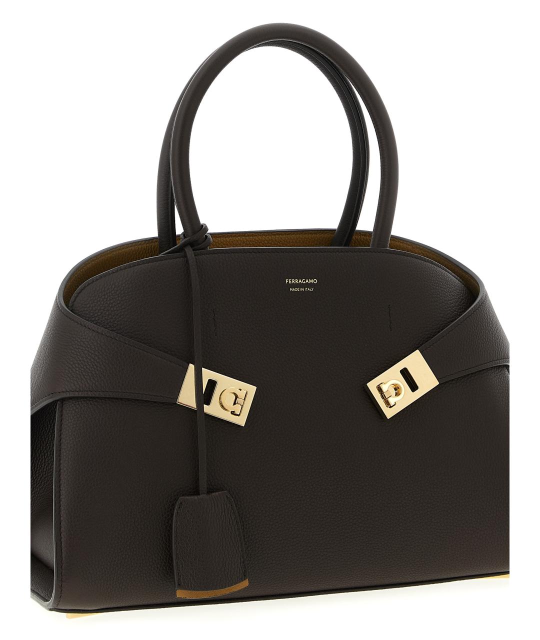 FERRAGAMO Коричневая кожаная сумка с короткими ручками, фото 2
