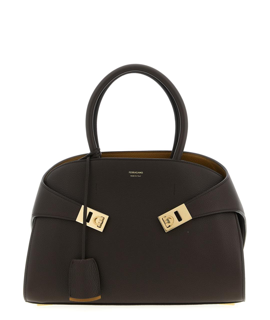 FERRAGAMO Коричневая кожаная сумка с короткими ручками, фото 1