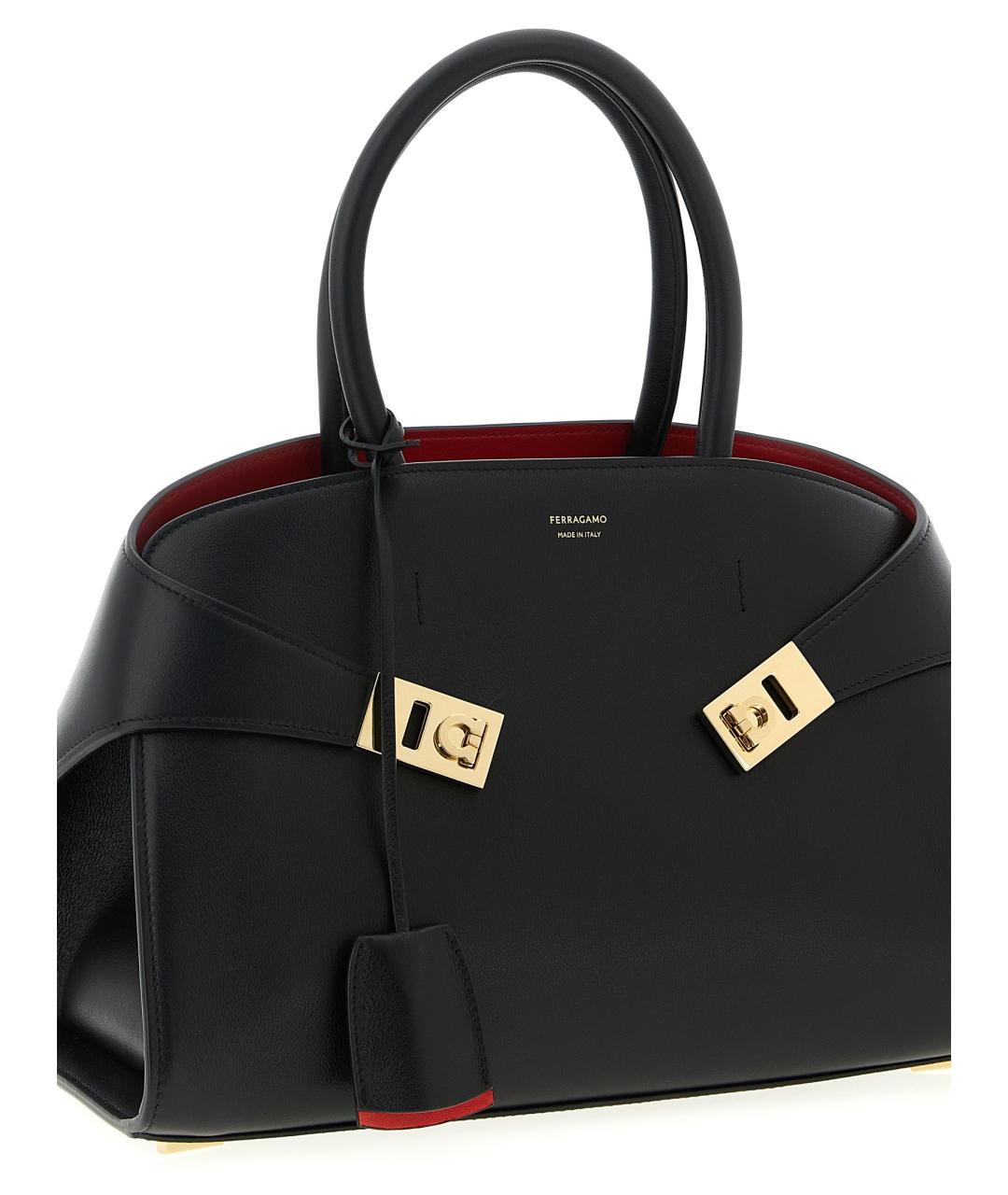 FERRAGAMO Черная кожаная сумка с короткими ручками, фото 3