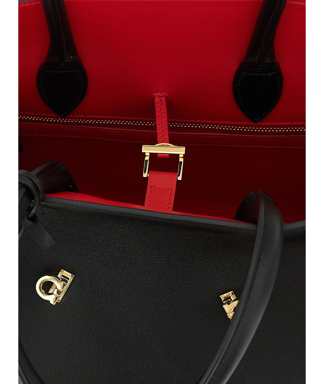 FERRAGAMO Черная кожаная сумка с короткими ручками, фото 4