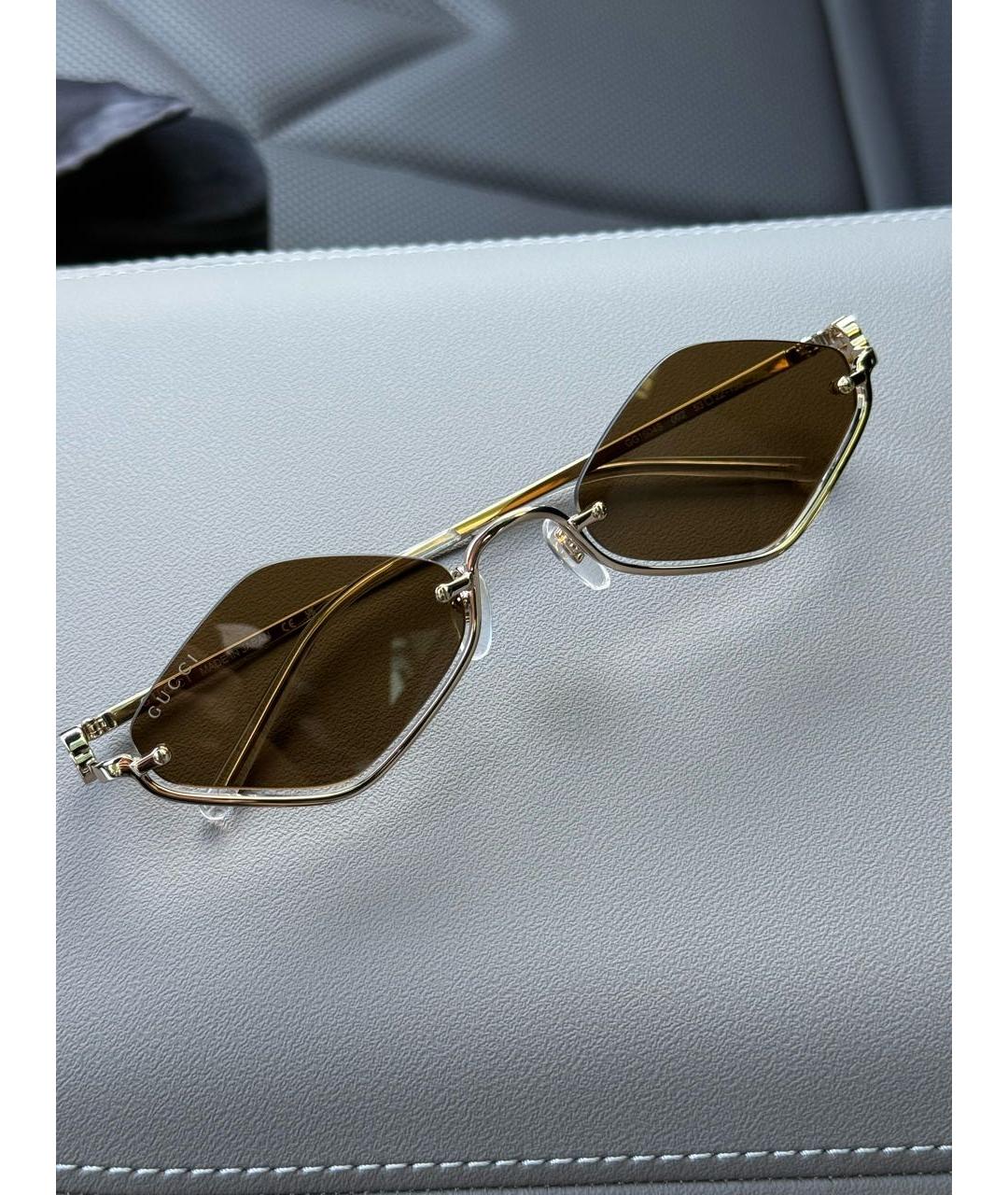 GUCCI Коричневые металлические солнцезащитные очки, фото 3