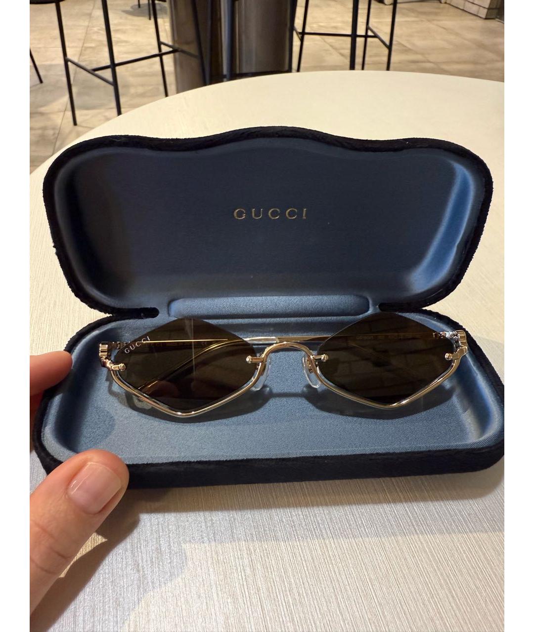 GUCCI Коричневые металлические солнцезащитные очки, фото 4