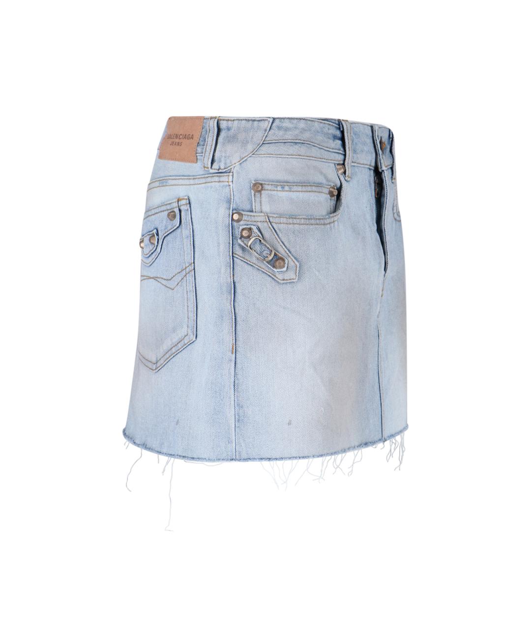 BALENCIAGA Голубая хлопковая юбка мини, фото 3