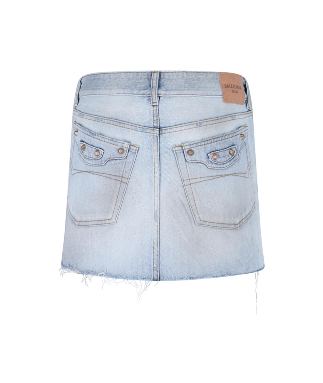BALENCIAGA Голубая хлопковая юбка мини, фото 2
