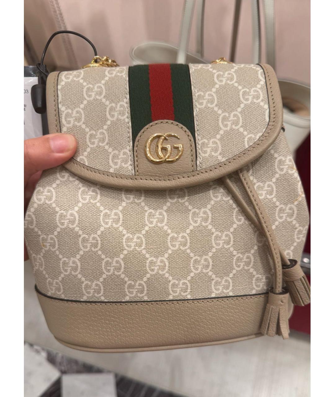 GUCCI Бежевый кожаный рюкзак, фото 4
