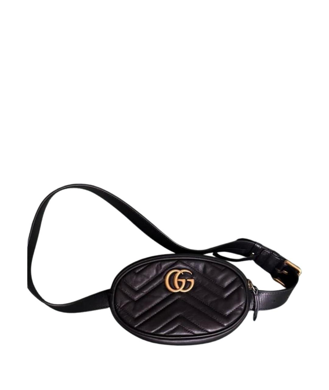 GUCCI Черная кожаная поясная сумка, фото 1