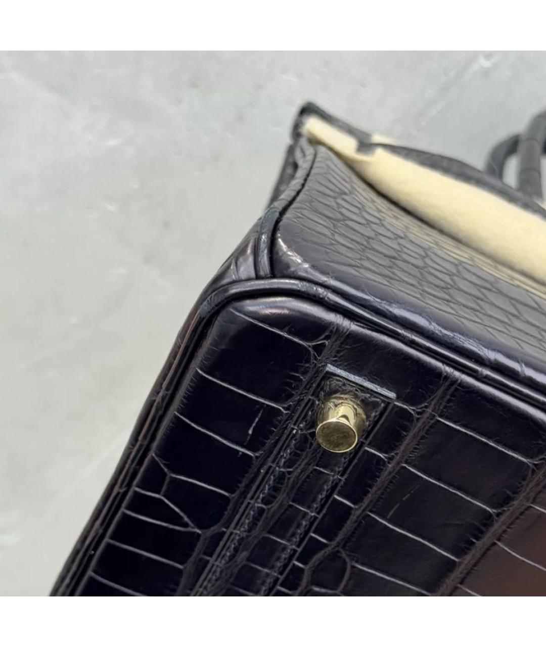 HERMES Черная кожаная сумка тоут, фото 7
