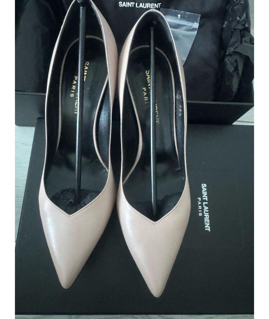 SAINT LAURENT Бежевые кожаные туфли, фото 2