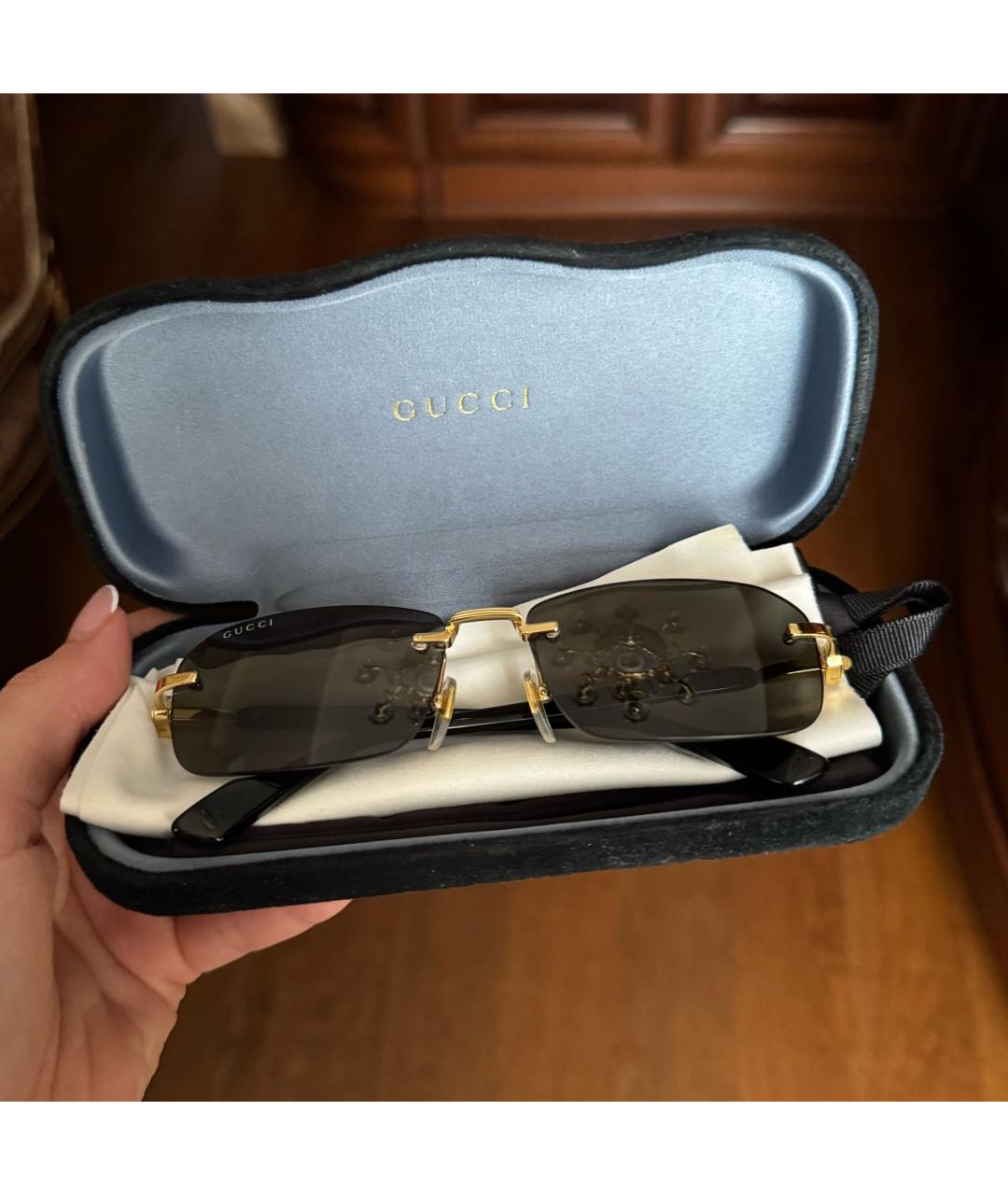 GUCCI Черные металлические солнцезащитные очки, фото 3