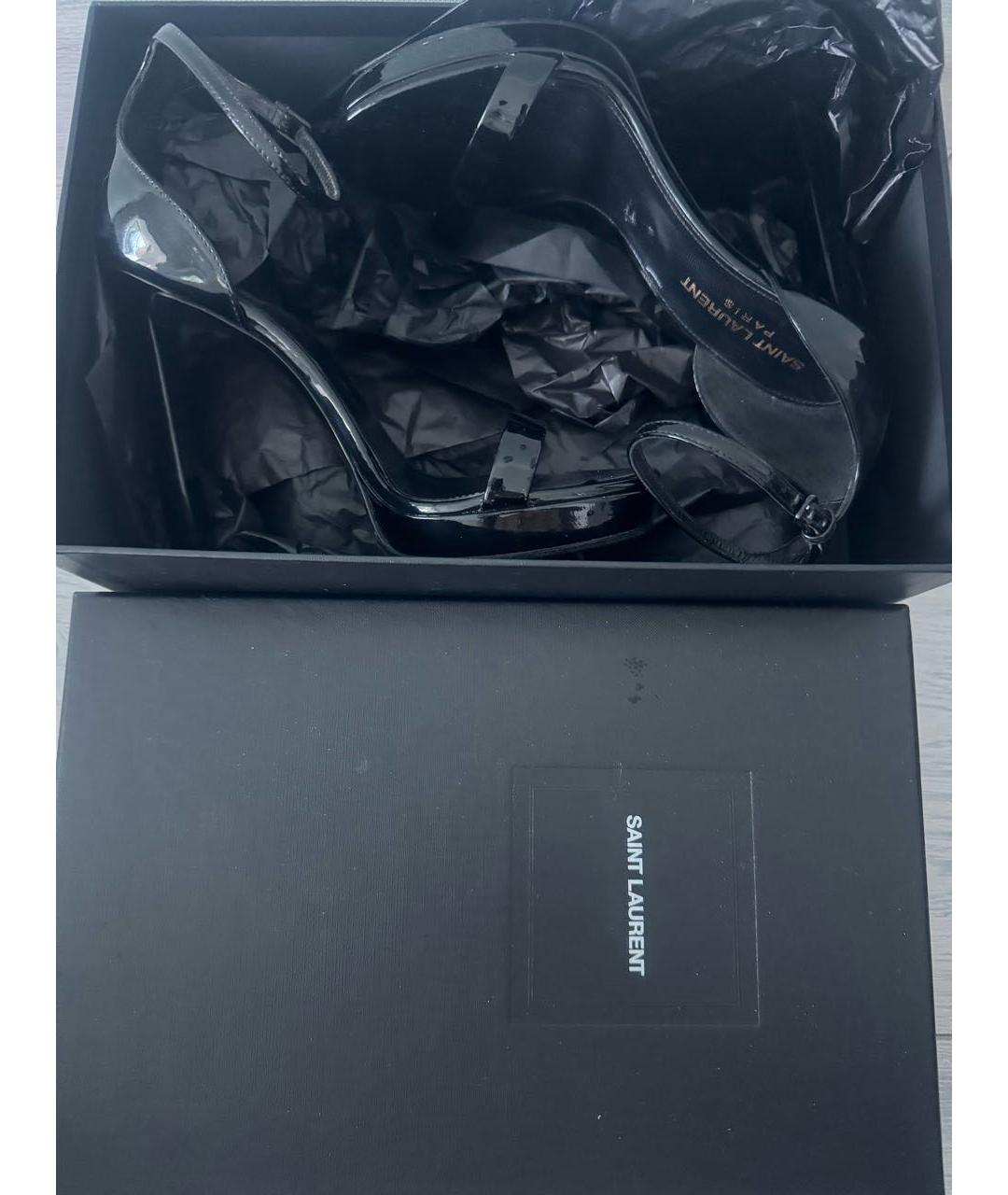 SAINT LAURENT Черные босоножки из лакированной кожи, фото 5