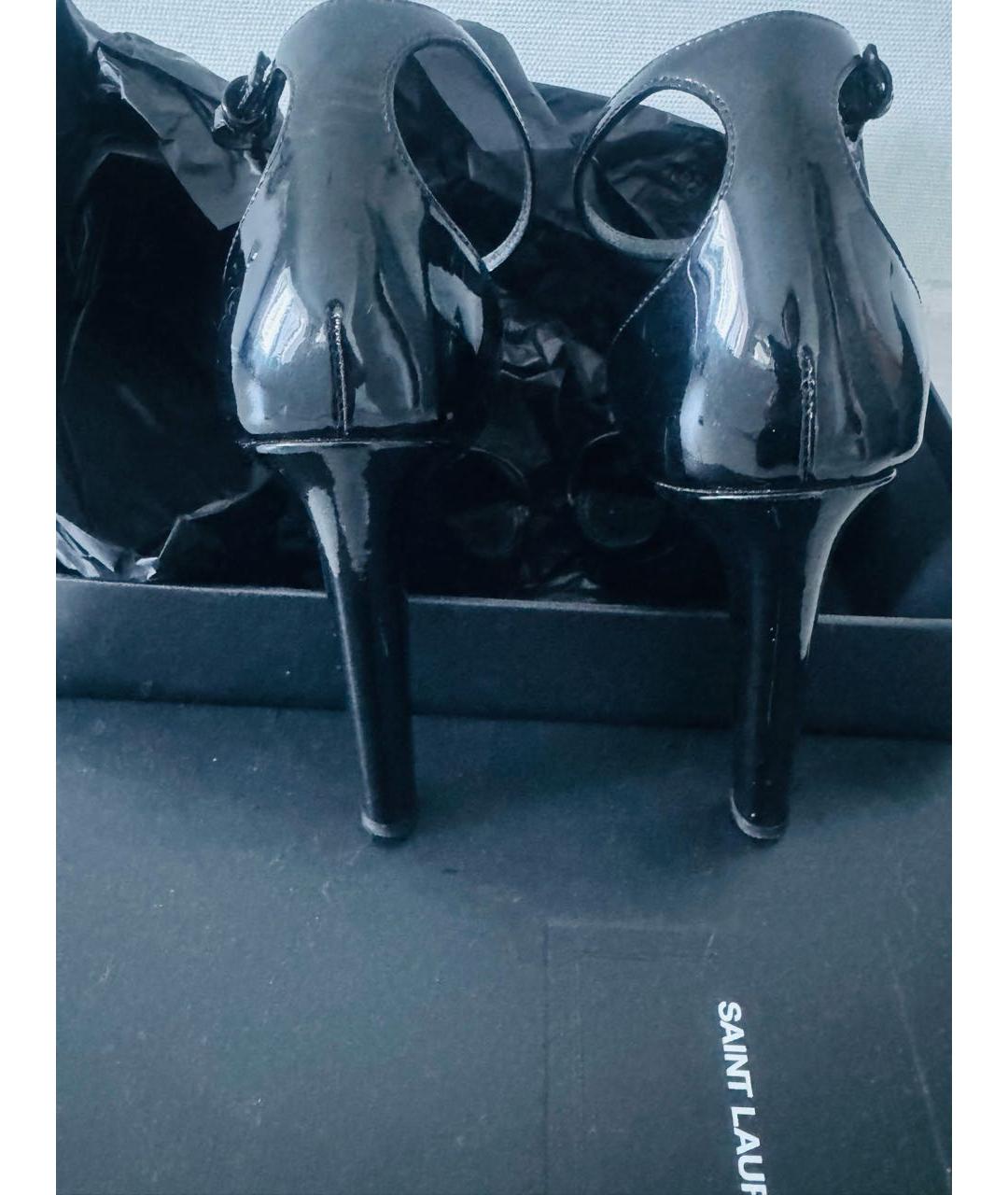 SAINT LAURENT Черные босоножки из лакированной кожи, фото 4