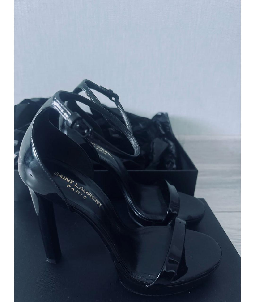 SAINT LAURENT Черные босоножки из лакированной кожи, фото 3