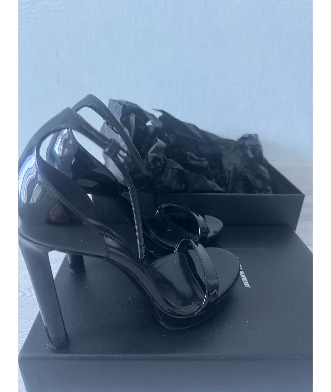 SAINT LAURENT Черные босоножки из лакированной кожи, фото 6