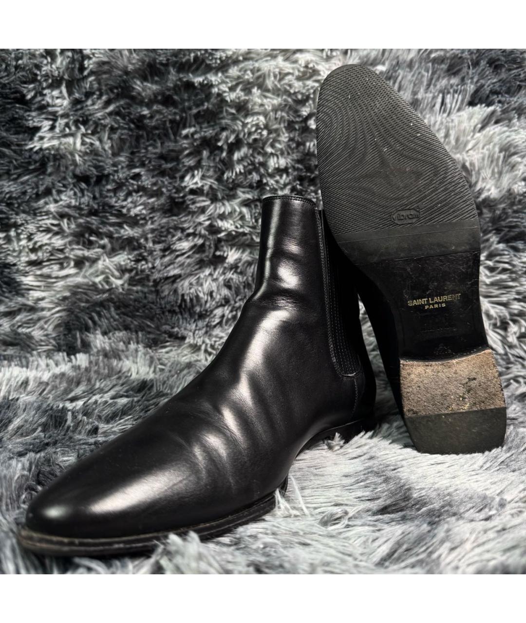 SAINT LAURENT Черные кожаные высокие ботинки, фото 4