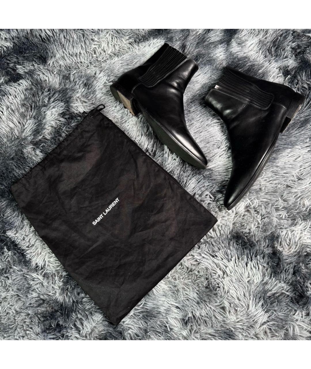 SAINT LAURENT Черные кожаные высокие ботинки, фото 5