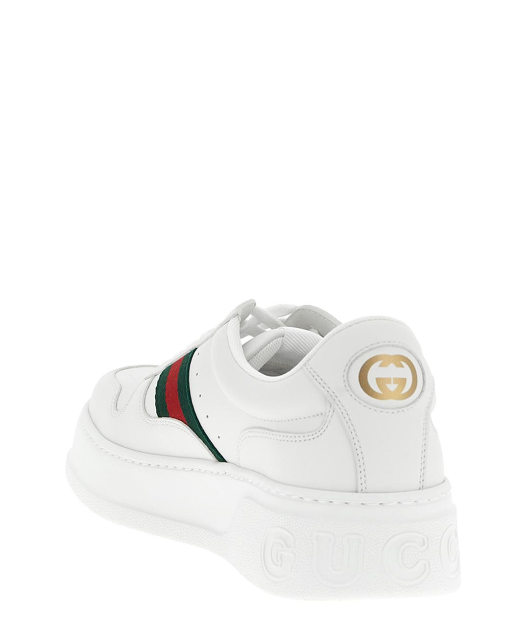 GUCCI Белые кожаные низкие кроссовки / кеды, фото 3