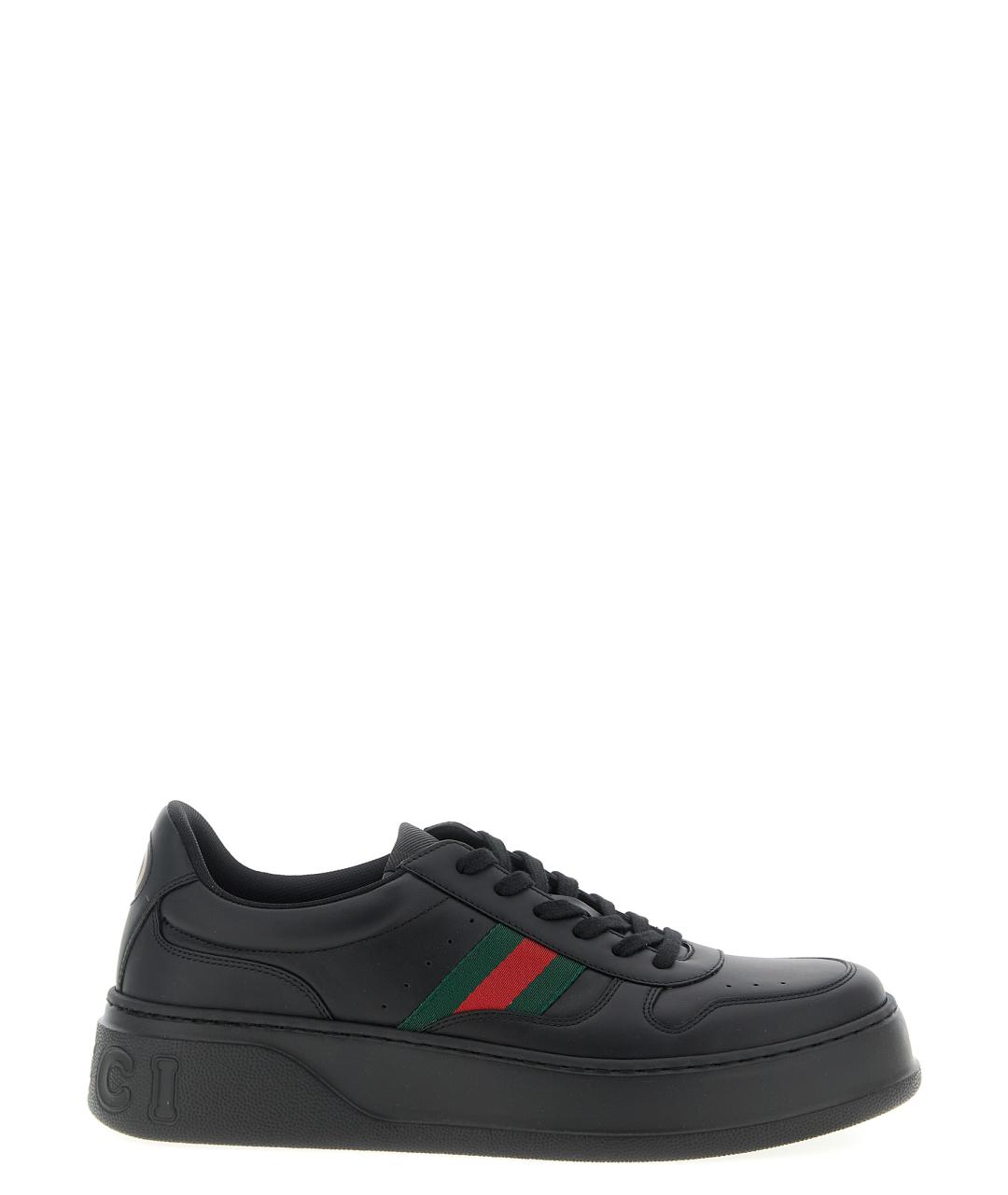 GUCCI Черные кожаные низкие кроссовки / кеды, фото 1
