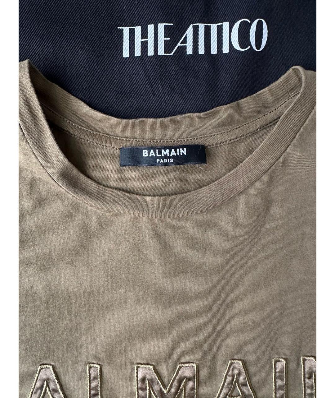 BALMAIN Хаки хлопковая футболка, фото 4