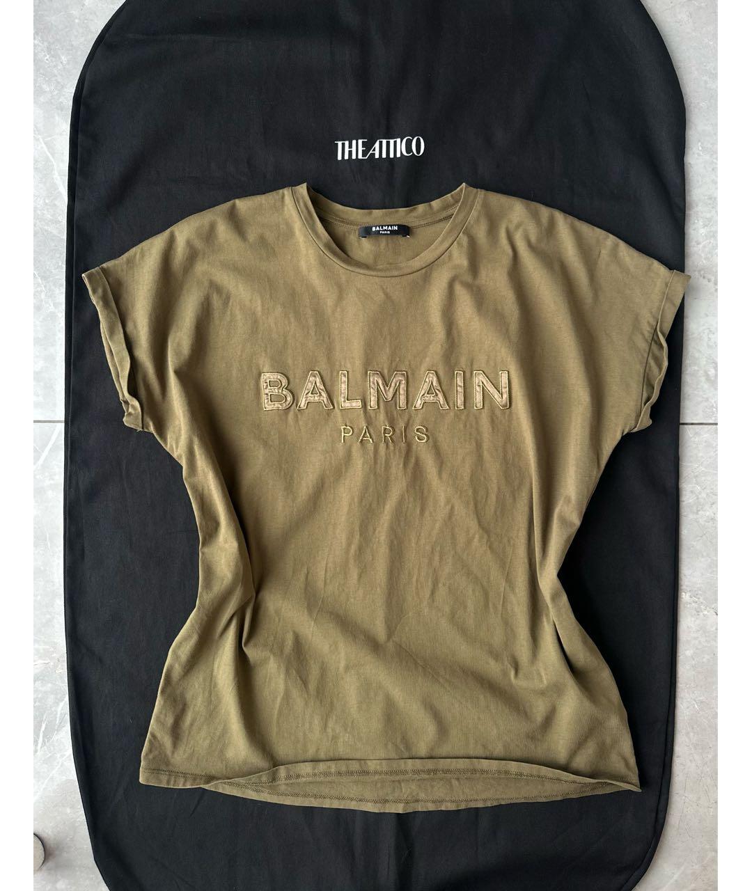 BALMAIN Хаки хлопковая футболка, фото 2