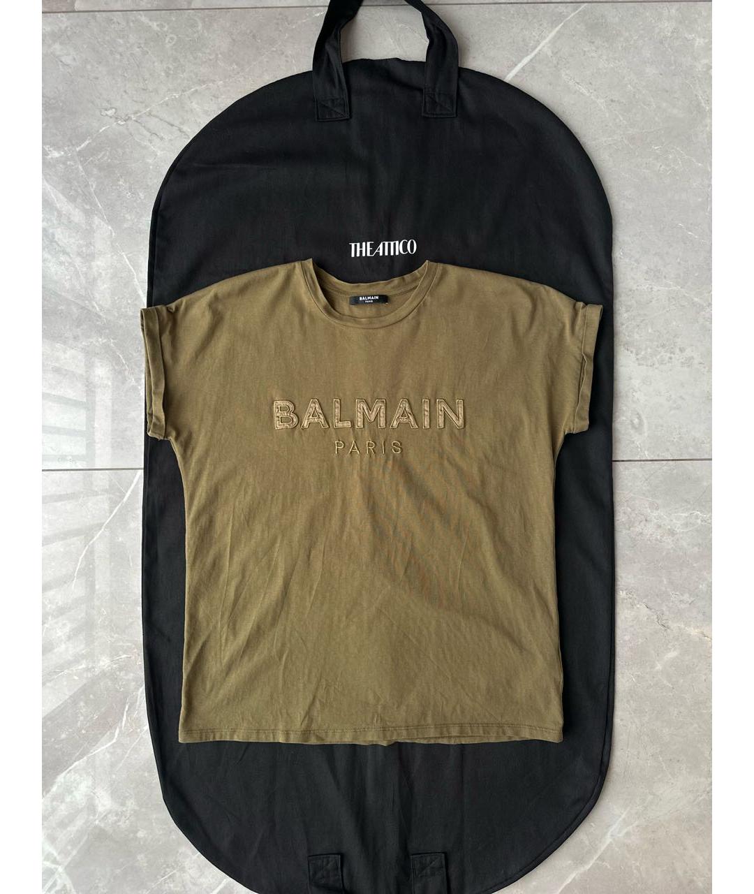 BALMAIN Хаки хлопковая футболка, фото 7